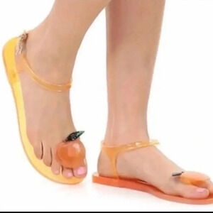Katy Perry Jelly Sandals Flip Flops Orange Peach Fruit Ankle Strap PVC Size 6